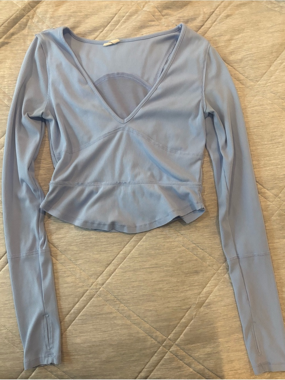 FP Movement by Free People Powder Blue Long-Sleeve V-Neck Top